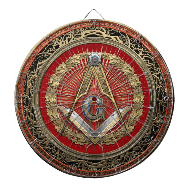 [200] Master Mason - Gold Square & Compasses Dart Board (Front)