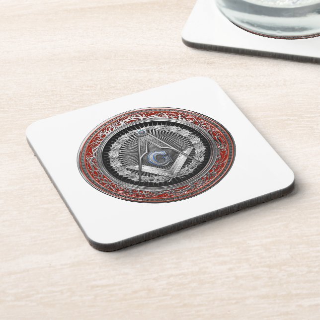 [200] Master Mason - Silver Square & Compasses Beverage Coaster (Left Side)