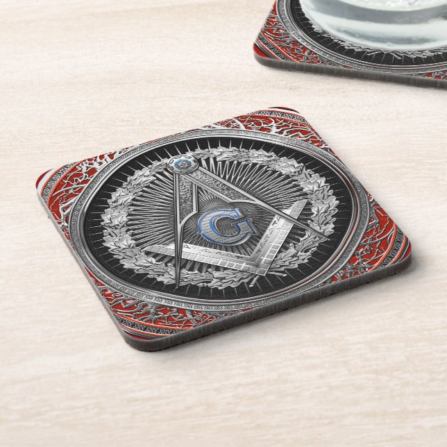 [200] Master Mason - Silver Square & Compasses Beverage Coaster (Left Side)