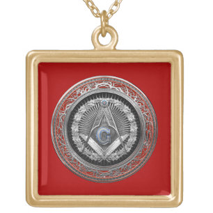 [200] Master Mason - Silver Square & Compasses Gold Plated Necklace