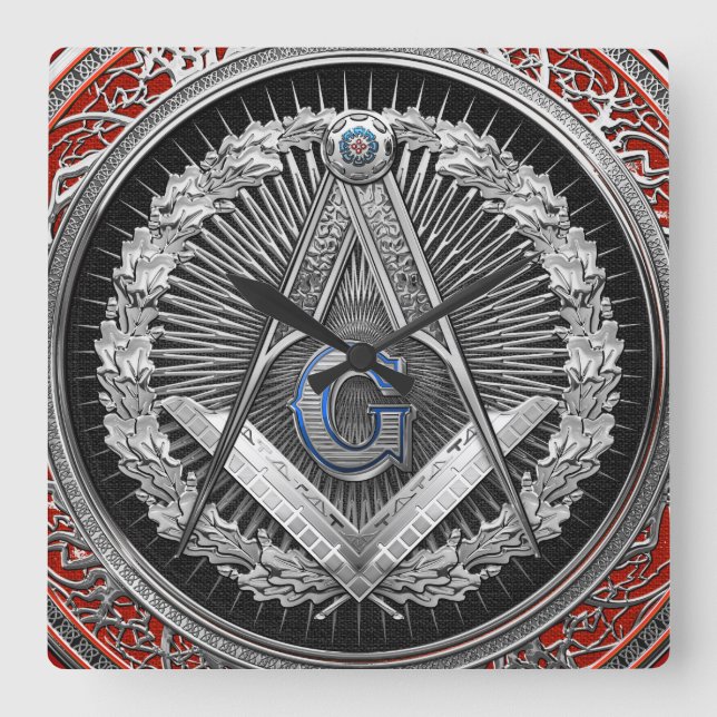 [200] Master Mason - Silver Square & Compasses Wall Clock (Front)