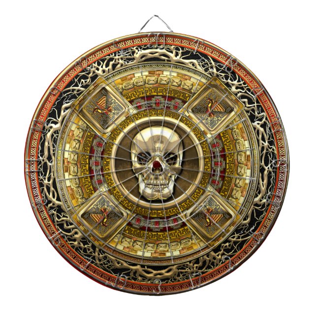 [200] Mictlantecuhtli – Aztec God of Death Dartboard With Darts (Front)