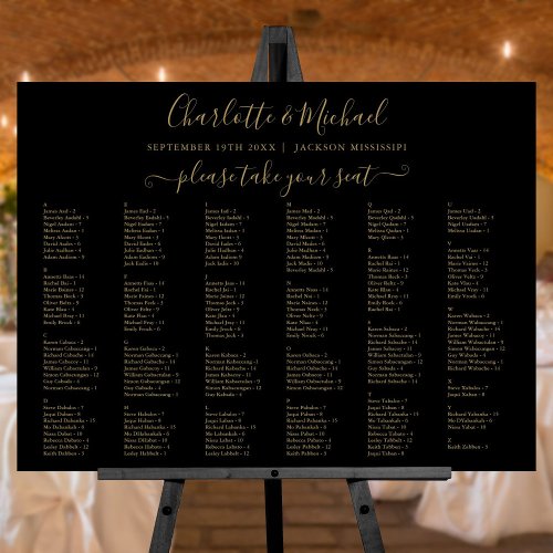 200 Names Black And Gold Wedding Seating Chart Foam Board