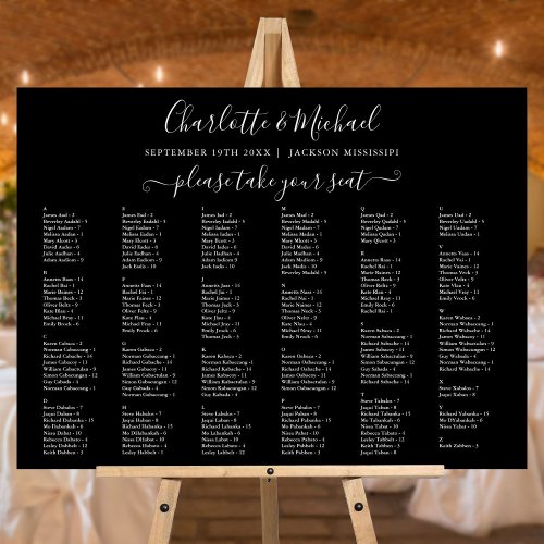 200 Names Black And White Wedding Seating Chart Foam Board