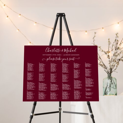 200 Names Burgundy Wedding Seating Chart Sign