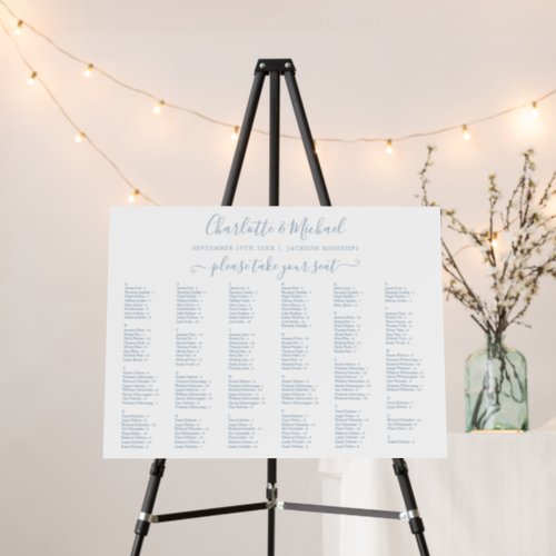 200 Names Dusty Blue Wedding Seating Chart Sign