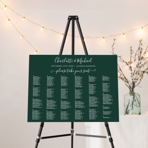 200 Names Emerald Green Wedding Seating Chart Foam Board