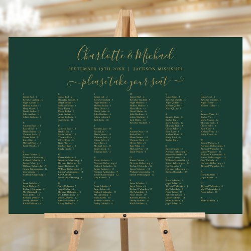 200 Names Green And Gold Wedding Seating Chart Foam Board