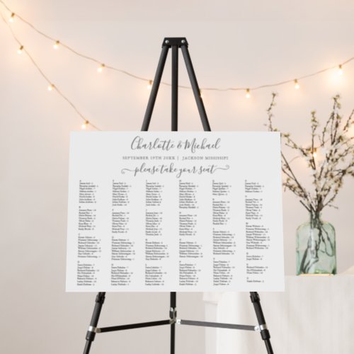 200 Names Modern Gray Wedding Seating Chart Sign