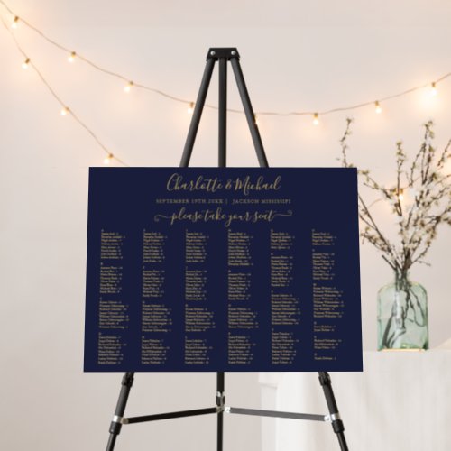 200 Names Navy Blue And Gold Wedding Seating Chart Foam Board