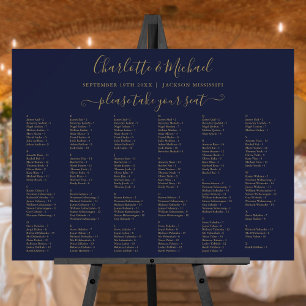 200 Names Navy Blue And Gold Wedding Seating Chart Foam Board