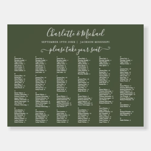 200 Names Olive Green Wedding Seating Chart Sign