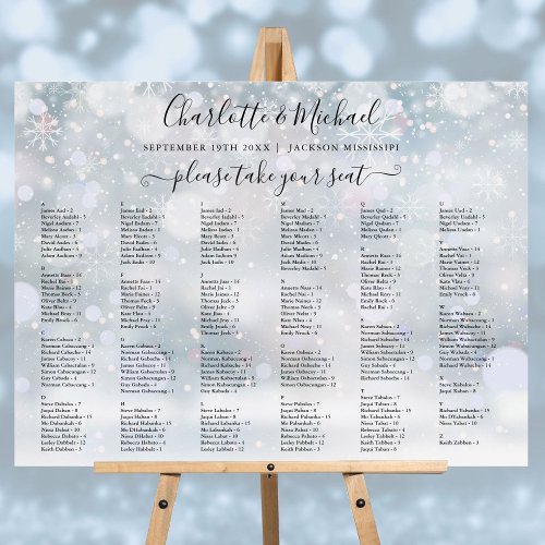 200 Names Snow Winter Wedding Seating Chart Foam Board