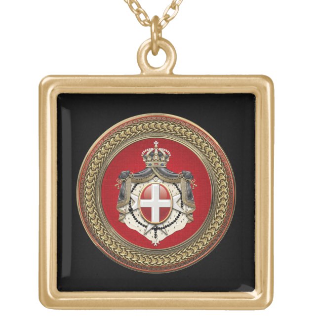 [200] Order of Malta - SMOM Coat of Arms Gold Plated Necklace (Front)