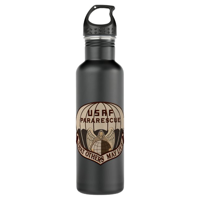 [200] Pararescuemen (PJ) Patch [Desert Tan] Stainless Steel Water Bottle (Front)