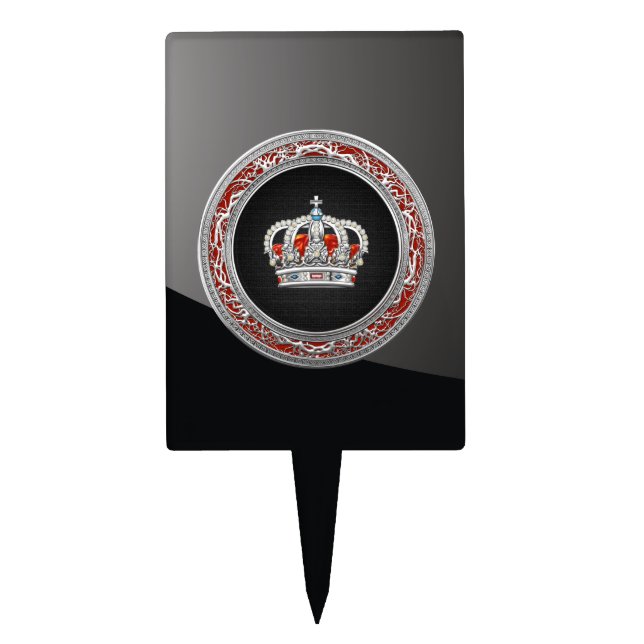 [200] Prince-Princess King-Queen Crown [Silver] Cake Topper (Front)