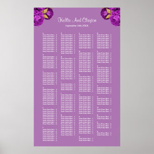 200 Purple And Gold Floral Wedding Seating Chart