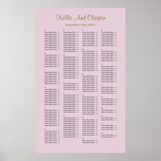 200 Purple Simple Wedding Seating Chart (Front)