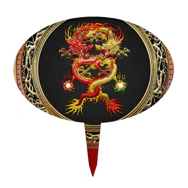 [200] Red and Yellow Dragons Cake Topper (Front)