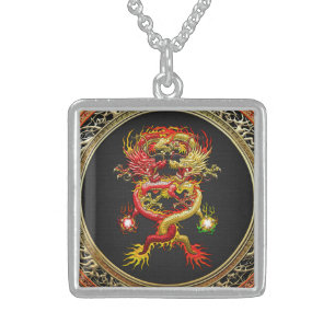 [200] Red and Yellow Dragons Sterling Silver Necklace