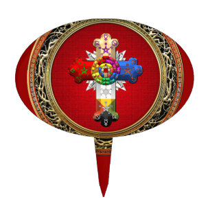 [200] Rosy Cross (Rose Croix) on Red & Gold Cake Topper
