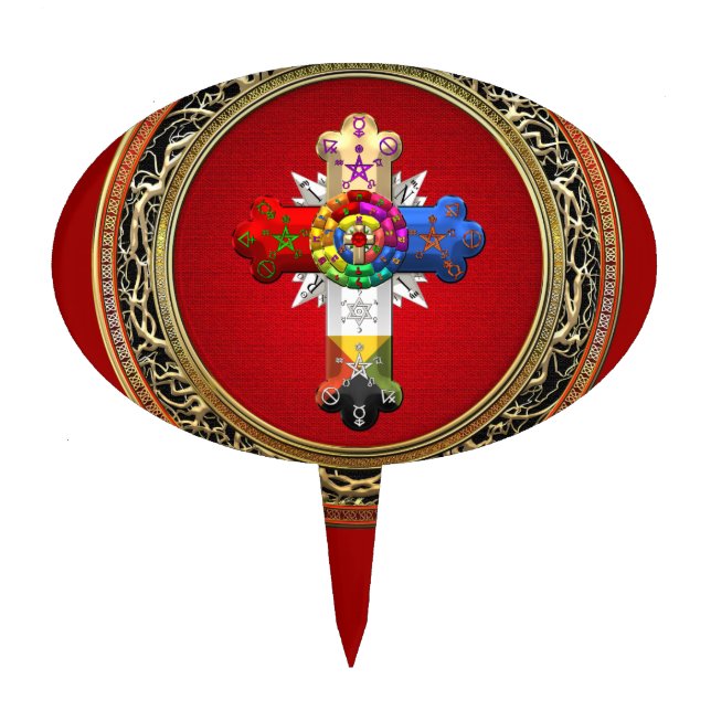 [200] Rosy Cross (Rose Croix) on Red & Gold Cake Topper (Front)