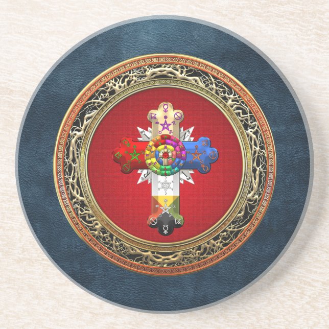 [200] Rosy Cross (Rose Croix) on Red & Gold Coaster (Front)