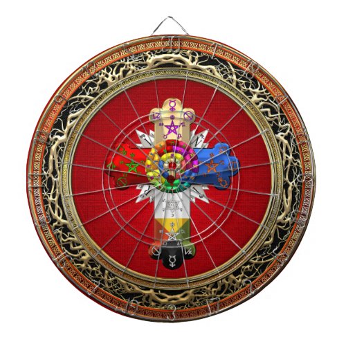 200 Rosy Cross Rose Croix on Red  Gold Dartboard With Darts