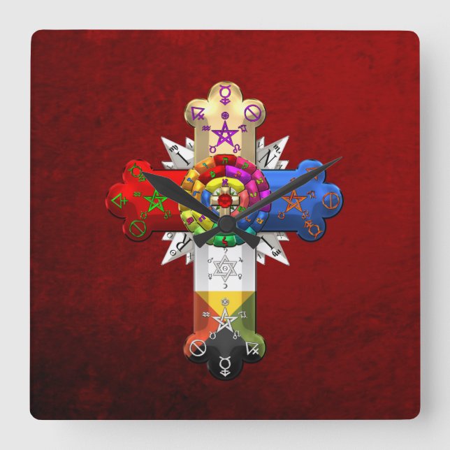 [200] Rosy Cross (Rose Croix) Square Wall Clock (Front)