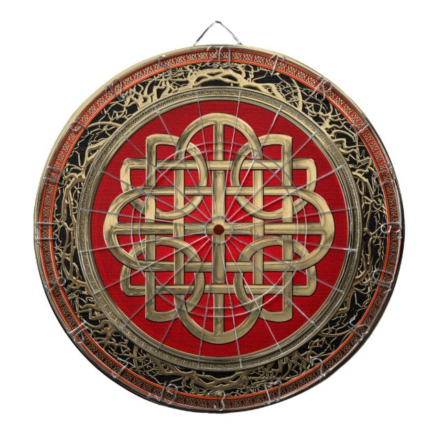 [200] Sacred Celtic Gold Knot Cross Dart Board (Front)
