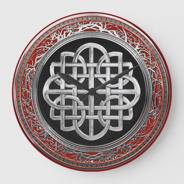[200] Sacred Celtic Silver Knot Cross Large Clock (Front)