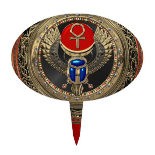 [200] Sacred Gold Egyptian Winged Scarab with Ankh Cake Topper