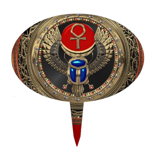 200 Sacred Gold Egyptian Winged Scarab with Ankh Cake Topper