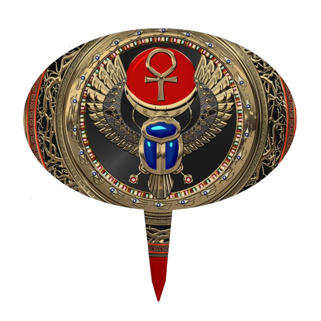 [200] Sacred Gold Egyptian Winged Scarab with Ankh Cake Topper (Front)