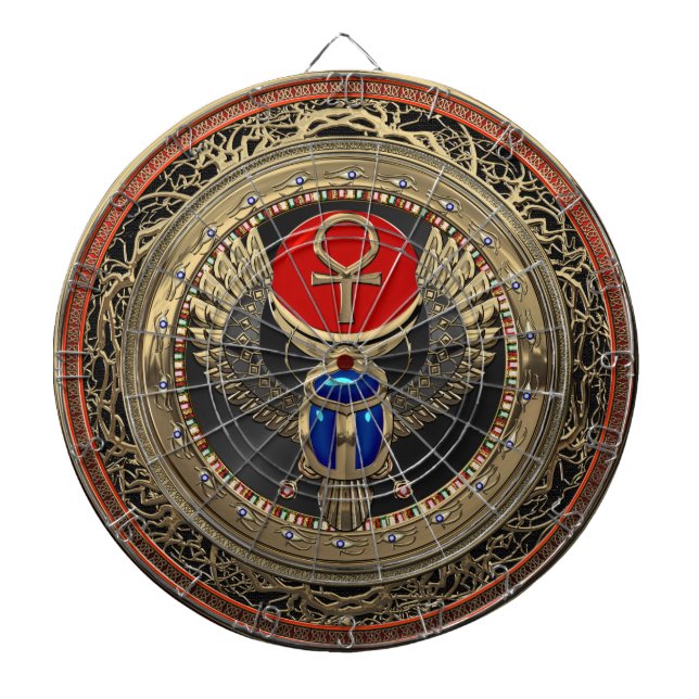 [200] Sacred Gold Egyptian Winged Scarab with Ankh Dart Board (Front)