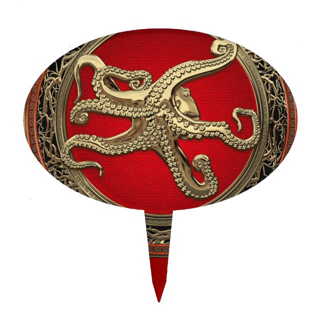 [200] Sacred Gold Octopus in Defensive Posture Cake Topper (Front)
