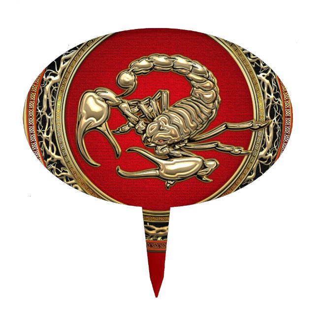 [200] Sacred Golden Scorpion on Red Cake Topper (Front)