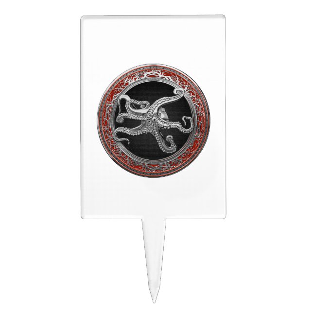 [200] Sacred Silver Octopus in Defensive Posture Cake Topper (Front)