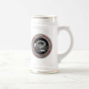 [200] Sacred Silver Scorpion on Black Beer Stein