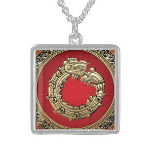 [200] Serpent God Quetzalcoatl [Gold] Sterling Silver Necklace