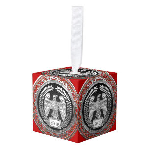 [200] Silver Roman Imperial Eagle Cube Ornament