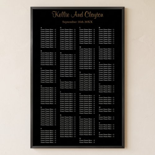200 Simple Black Wedding Seating Chart