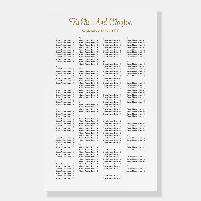 200 Simple Wedding Seating Chart Foam Board (Front)