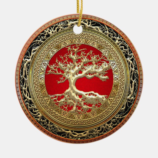 [200] Treasure Trove: Celtic Tree of Life [Gold] Ceramic Ornament (Front)