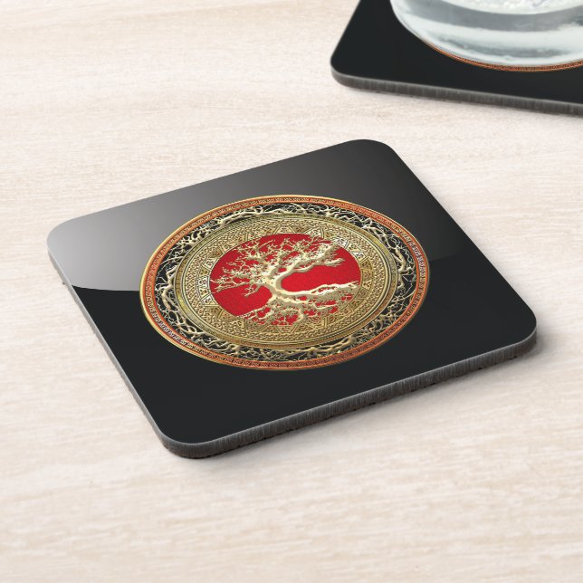 [200] Treasure Trove: Celtic Tree of Life [Gold] Drink Coaster (Left Side)