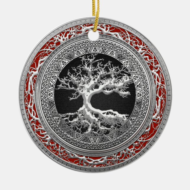 [200] Treasure Trove: Celtic Tree of Life [Silver] Ceramic Ornament (Front)