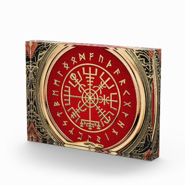 [200] Vegvisir - Viking Gold Magic Runic Compass Acrylic Award (Right)