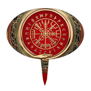 [200] Vegvisir - Viking Gold Magic Runic Compass Cake Topper