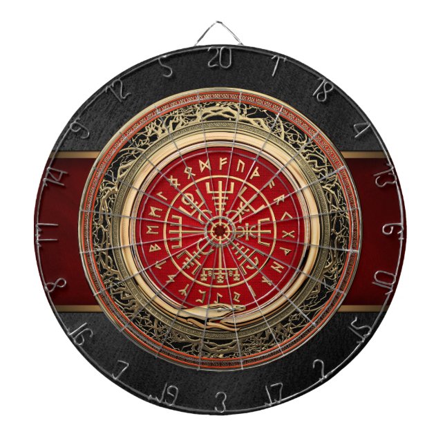 [200] Vegvisir - Viking Gold Magic Runic Compass Dart Board (Front)