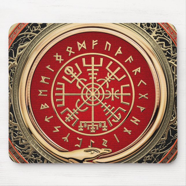 [200] Vegvisir - Viking Gold Magic Runic Compass Mouse Pad (Front)